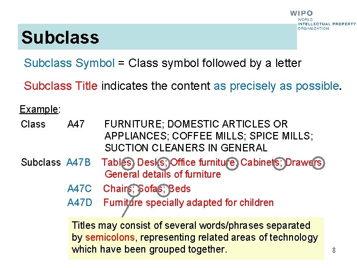 Subclass Symbol = Class symbol followed by a letter Subclass Title indicates the content