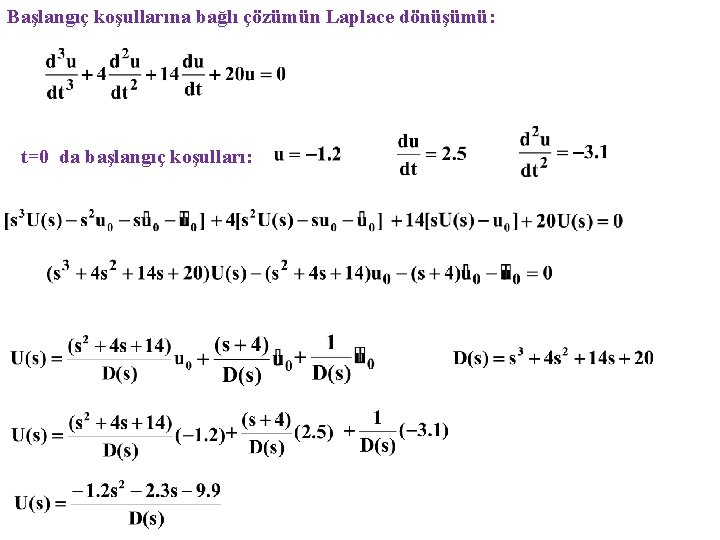 Başlangıç koşullarına bağlı çözümün Laplace dönüşümü: t=0 da başlangıç koşulları: 