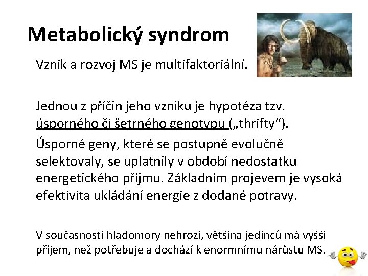 Metabolický syndrom Vznik a rozvoj MS je multifaktoriální. Jednou z příčin jeho vzniku je