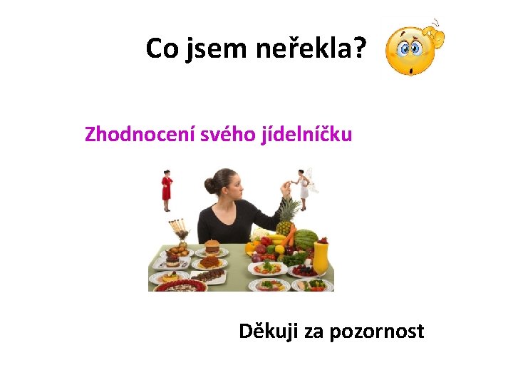 Co jsem neřekla? Zhodnocení svého jídelníčku Děkuji za pozornost 