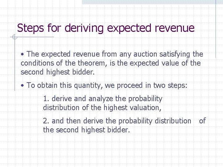 Steps for deriving expected revenue • The expected revenue from any auction satisfying the