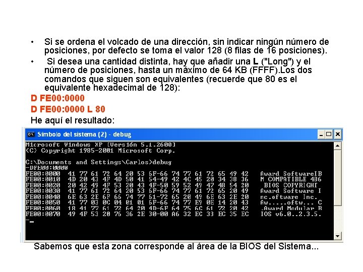  • Si se ordena el volcado de una dirección, sin indicar ningún número