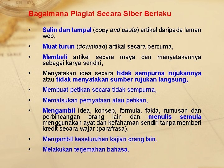 Bagaimana Plagiat Secara Siber Berlaku • Salin dan tampal (copy and paste) artikel daripada