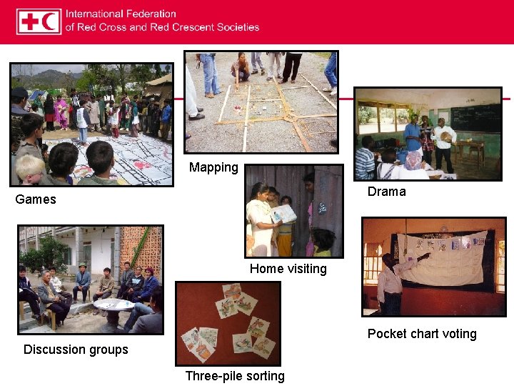 Mapping Drama Games Home visiting Pocket chart voting Discussion groups Three-pile sorting 