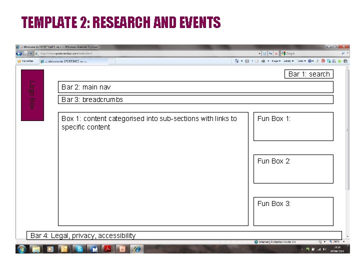 TEMPLATE 2: RESEARCH AND EVENTS Bar 1: search Logo Box Bar 2: main nav
