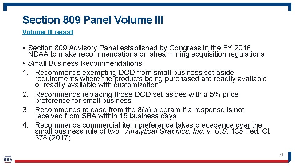 Section 809 Panel Volume III report • Section 809 Advisory Panel established by Congress