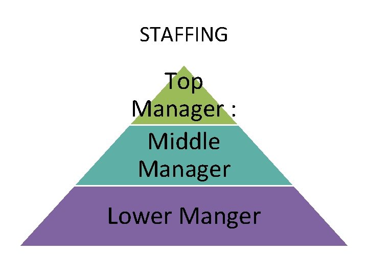 STAFFING Top Manager : Middle Manager Lower Manger 