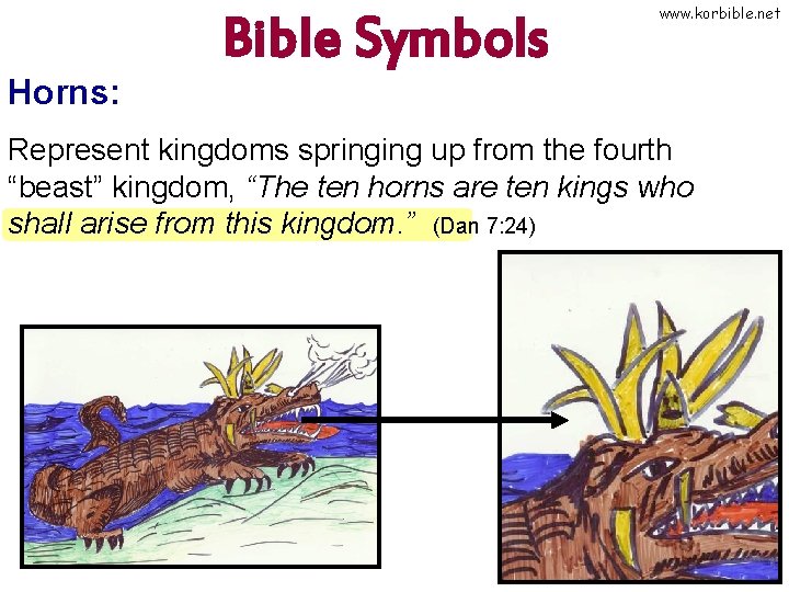 Horns: Bible Symbols www. korbible. net Represent kingdoms springing up from the fourth “beast”