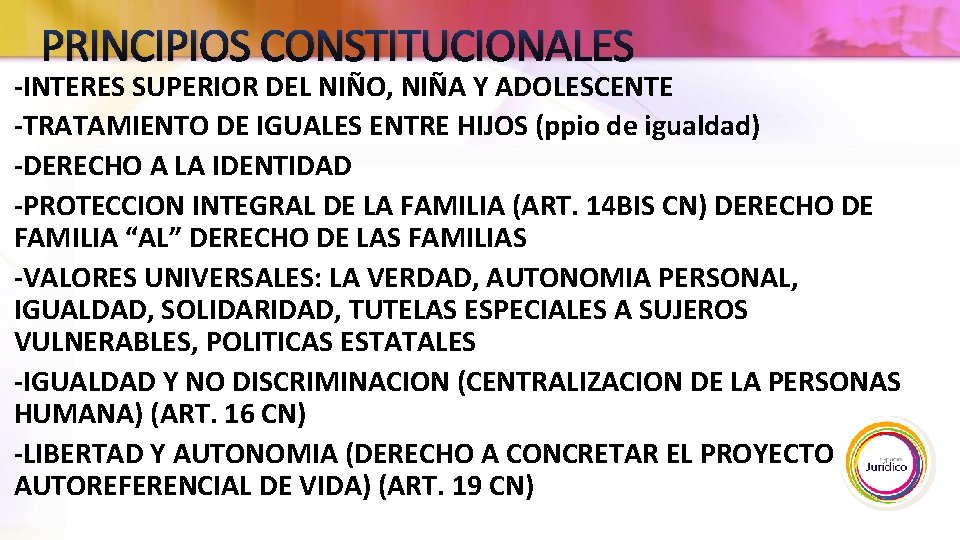 PRINCIPIOS CONSTITUCIONALES -INTERES SUPERIOR DEL NIÑO, NIÑA Y ADOLESCENTE -TRATAMIENTO DE IGUALES ENTRE HIJOS