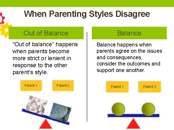 When Parenting Styles Disagree Out of Balance “Out of balance” happens when parents become