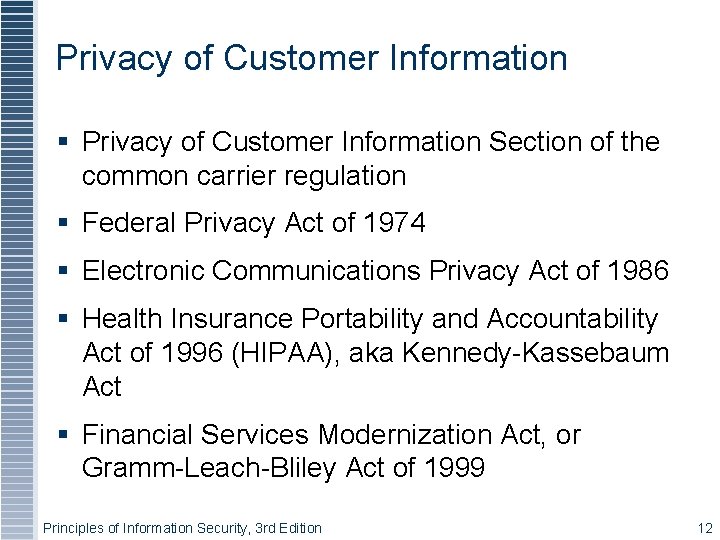 Privacy of Customer Information Section of the common carrier regulation Federal Privacy Act of
