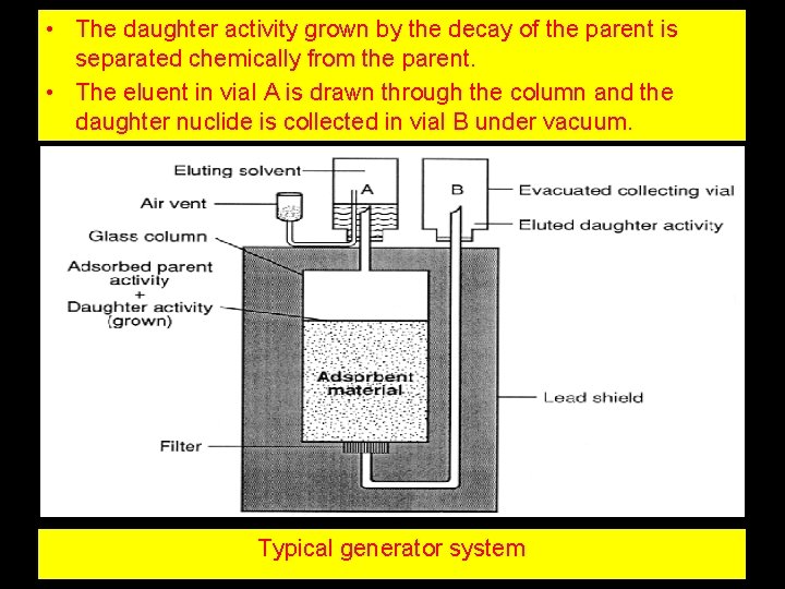  • The daughter activity grown by the decay of the parent is separated