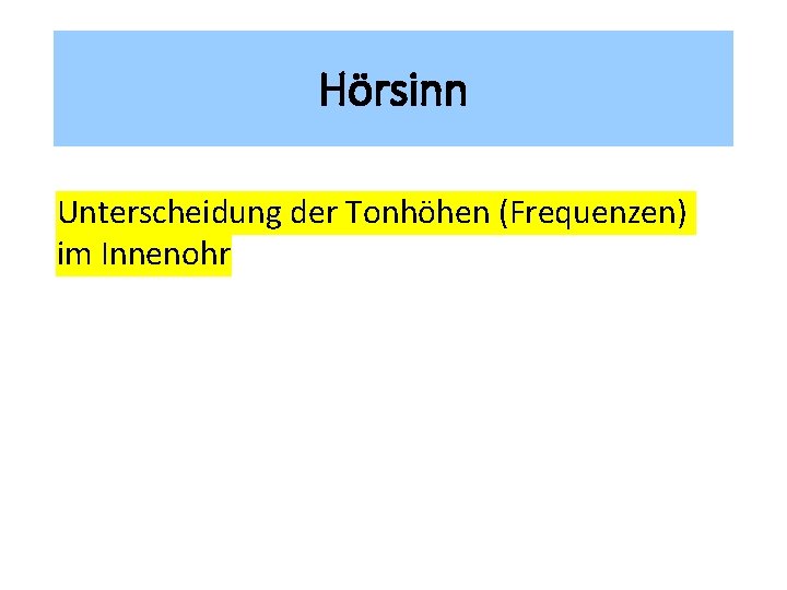 Hörsinn Unterscheidung der Tonhöhen (Frequenzen) im Innenohr 