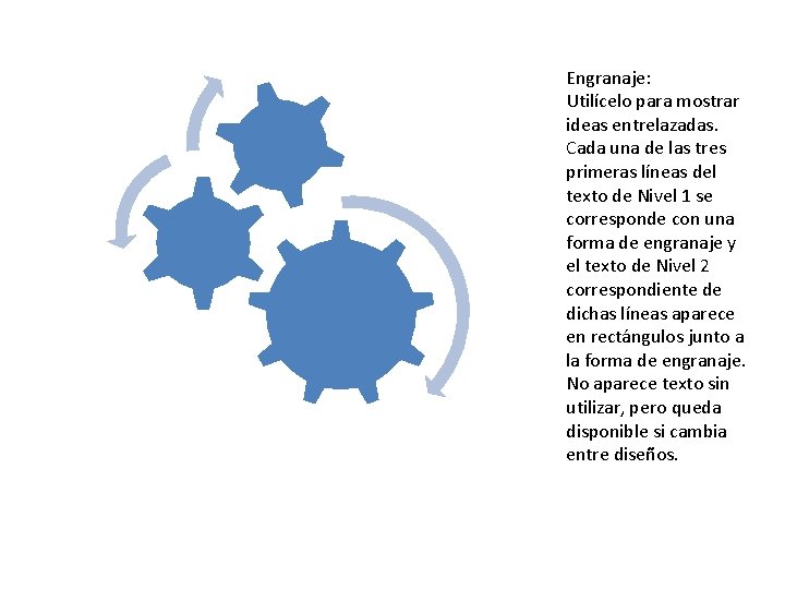 Engranaje: Utilícelo para mostrar ideas entrelazadas. Cada una de las tres primeras líneas del