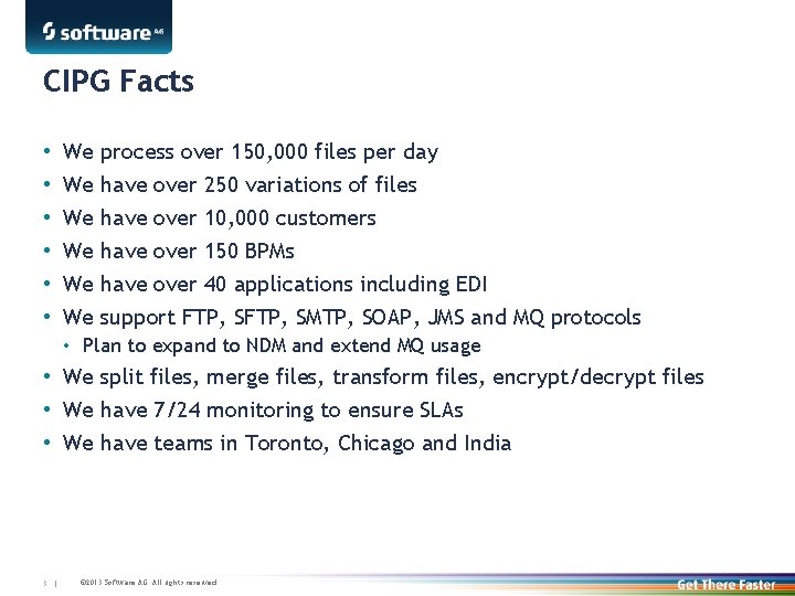 CIPG Facts • • • We process over 150, 000 files per day We
