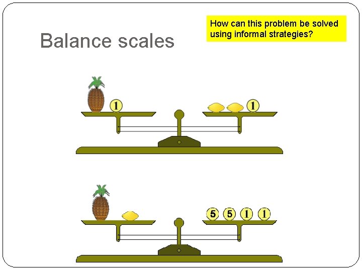 Balance scales How can this problem be solved using informal strategies? 