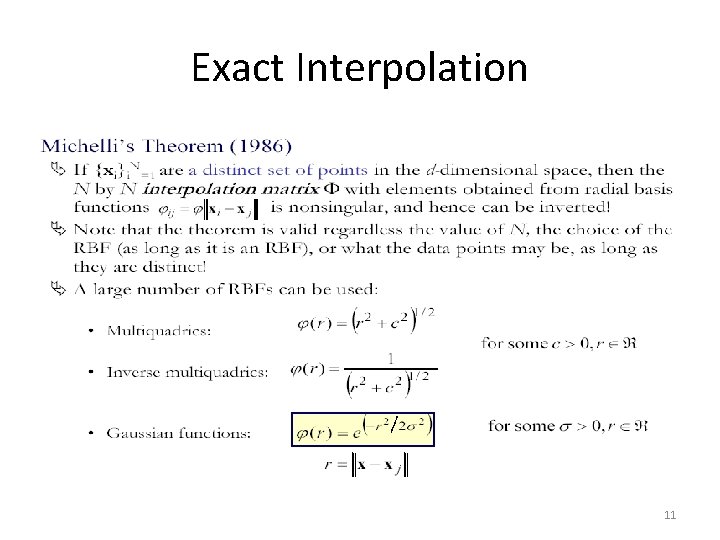 Exact Interpolation 11 