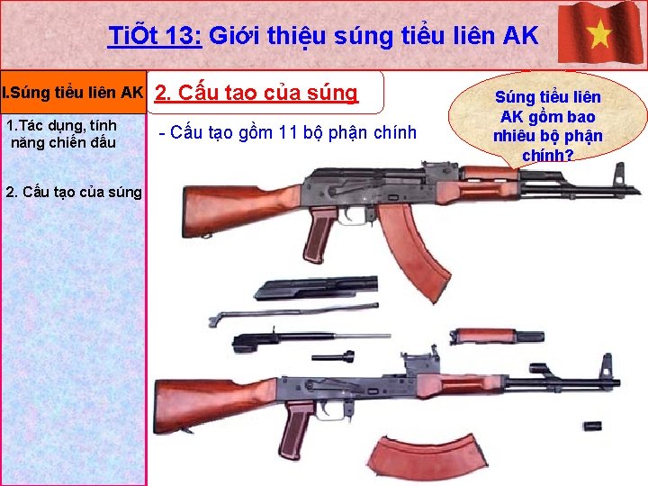 TiÕt 13: Giới thiệu súng tiểu liên AK I. Súng tiểu liên AK 1.