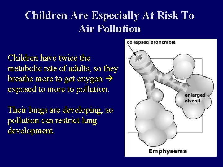 Children Are Especially At Risk To Air Pollution Children have twice the metabolic rate