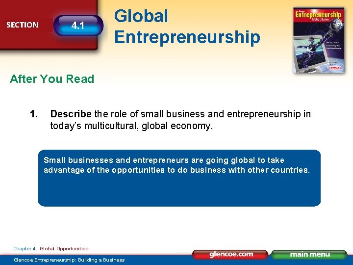 SECTION 4. 1 Global Entrepreneurship After You Read 1. Describe the role of small
