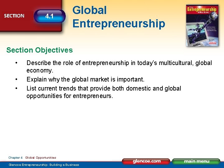 SECTION 4. 1 Global Entrepreneurship Section Objectives • • • Describe the role of