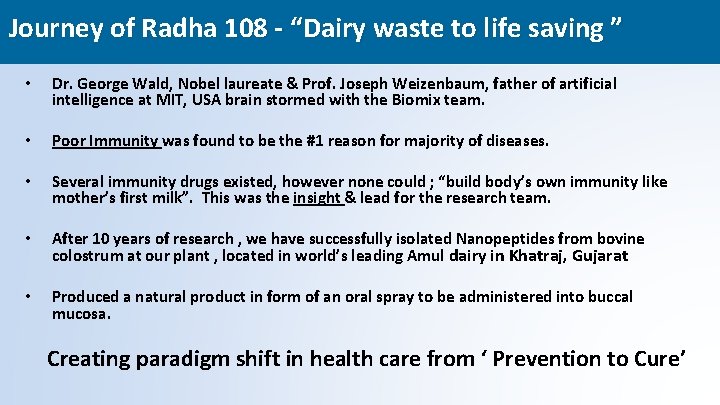 Journey of Radha 108 - “Dairy waste to life saving ” • Dr. George