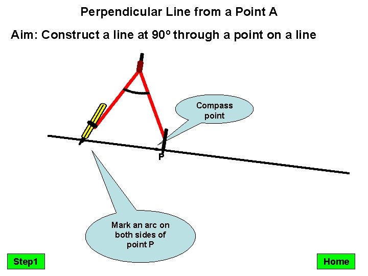 Perpendicular Line from a Point A Aim: Construct a line at 90º through a