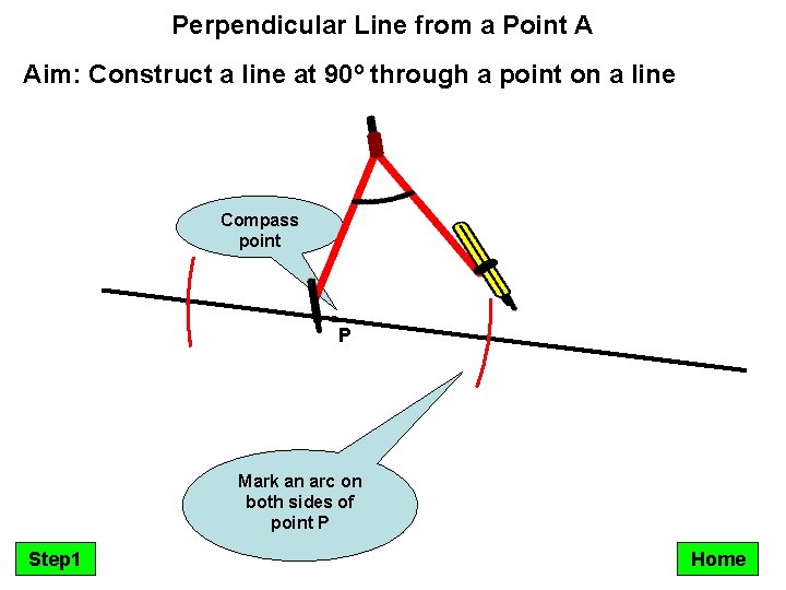 Perpendicular Line from a Point A Aim: Construct a line at 90º through a