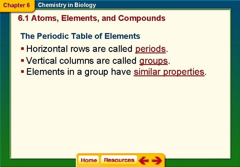 Chapter 6 Chemistry in Biology 6. 1 Atoms, Elements, and Compounds The Periodic Table