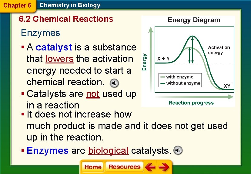 Chapter 6 Chemistry in Biology 6. 2 Chemical Reactions Enzymes § A catalyst is