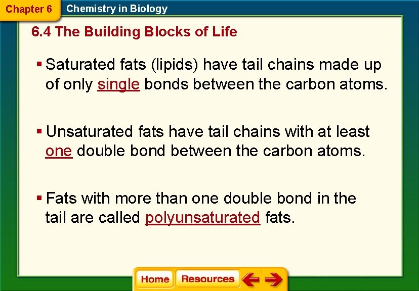 Chapter 6 Chemistry in Biology 6. 4 The Building Blocks of Life § Saturated