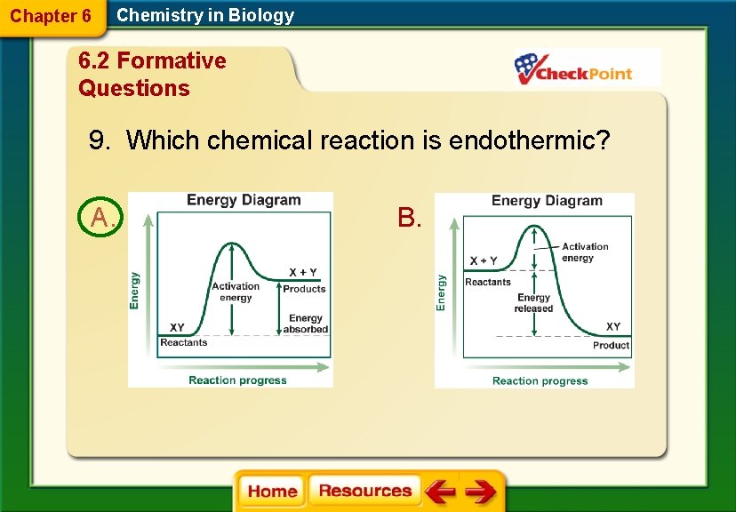 Chapter 6 Chemistry in Biology 6. 2 Formative Questions 9. Which chemical reaction is