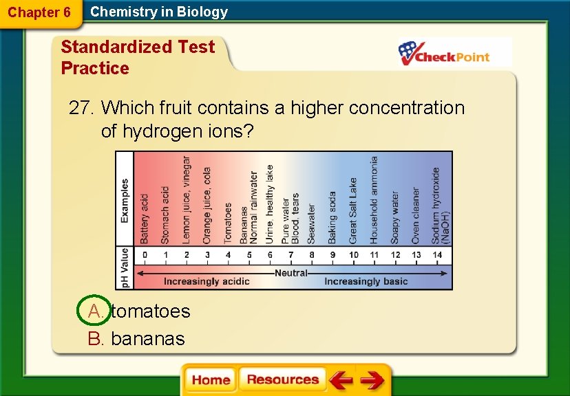 Chapter 6 Chemistry in Biology Standardized Test Practice 27. Which fruit contains a higher