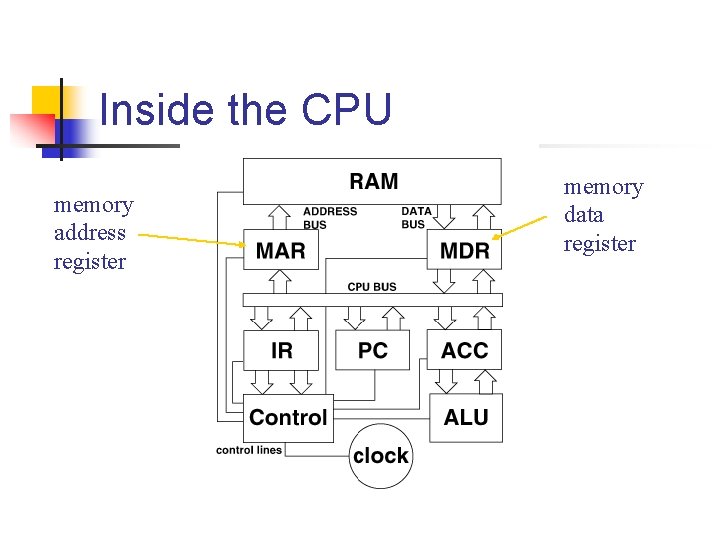 Inside the CPU memory address register memory data register Inside the CPU memory address register memory data register
