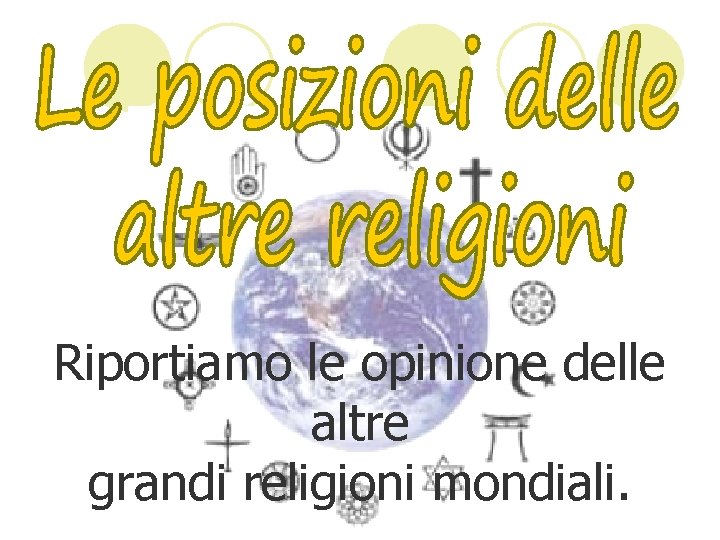 Riportiamo le opinione delle altre grandi religioni mondiali. 