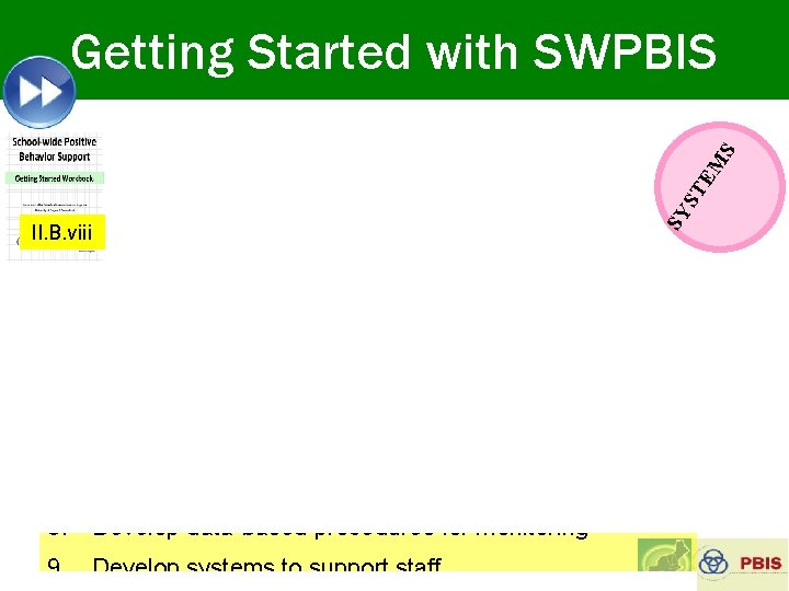 Getting Started with SWPBIS II. B. viii 3. Identify positive SW behavioral expectations 4.