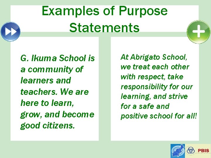 Examples of Purpose Statements G. Ikuma School is a community of learners and teachers.