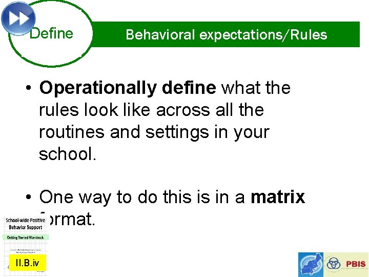 Define Behavioral expectations/Rules • Operationally define what the rules look like across all the