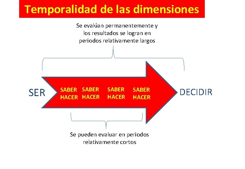 Temporalidad de las dimensiones Se evalúan permanentemente y los resultados se logran en periodos