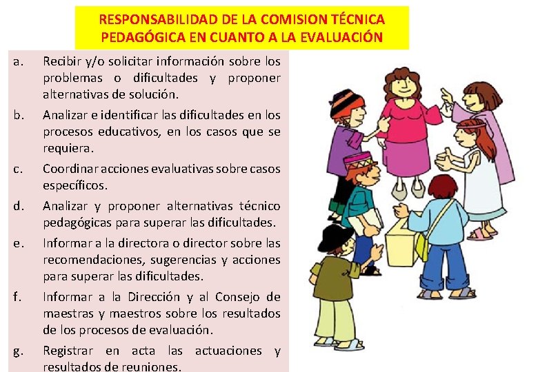 RESPONSABILIDAD DE LA COMISION TÉCNICA PEDAGÓGICA EN CUANTO A LA EVALUACIÓN a. b. c.