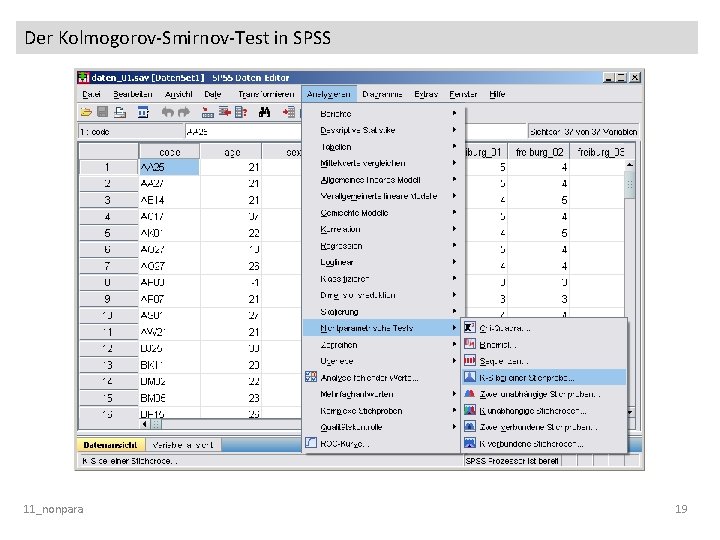 Der Kolmogorov-Smirnov-Test in SPSS 11_nonpara 19 