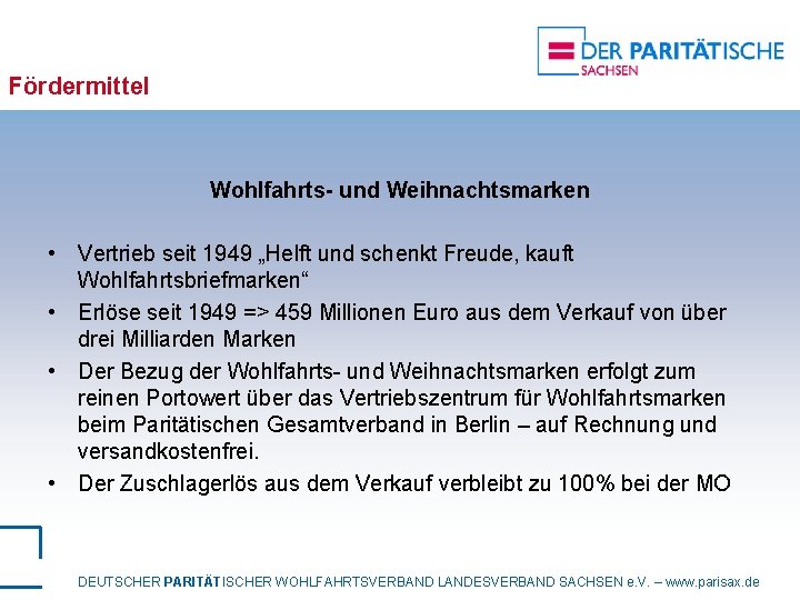 Fördermittel Wohlfahrts- und Weihnachtsmarken • Vertrieb seit 1949 „Helft und schenkt Freude, kauft Wohlfahrtsbriefmarken“