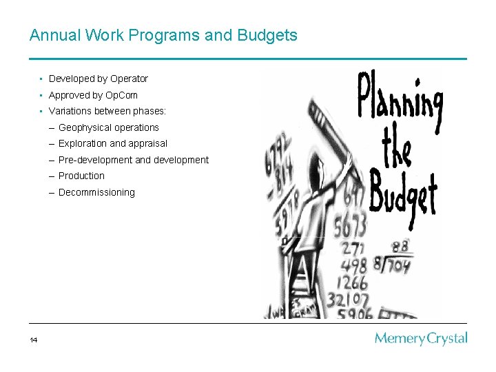 Annual Work Programs and Budgets • Developed by Operator • Approved by Op. Com