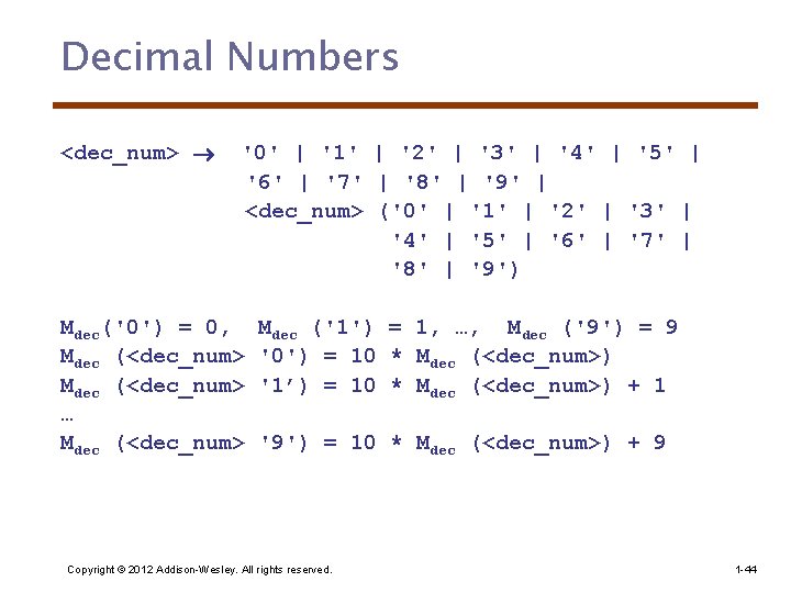 Decimal Numbers <dec_num> '0' | '1' | '2' | '3' | '4' | '5'