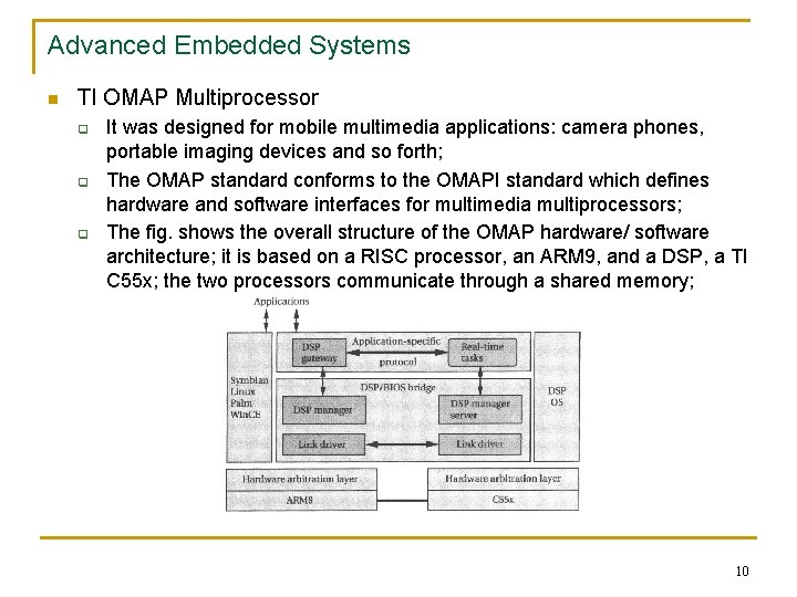 Advanced Embedded Systems n TI OMAP Multiprocessor q q q It was designed for