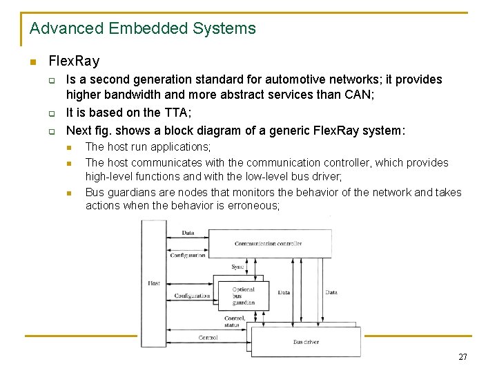 Advanced Embedded Systems n Flex. Ray q q q Is a second generation standard