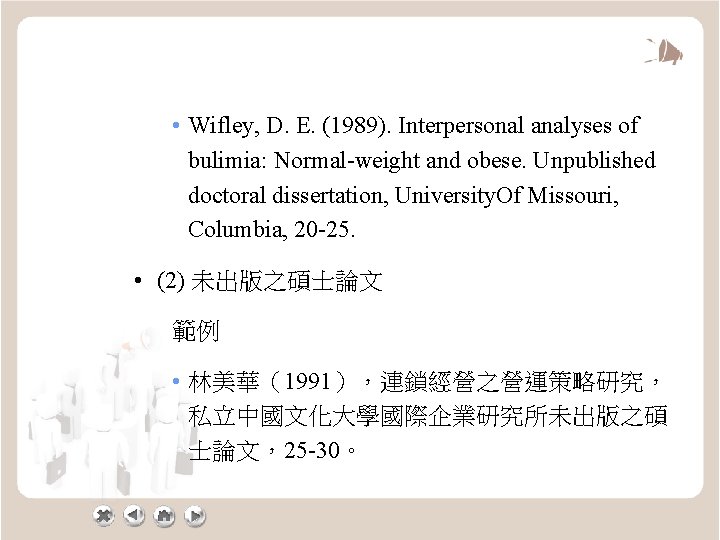  • Wifley, D. E. (1989). Interpersonal analyses of bulimia: Normal-weight and obese. Unpublished