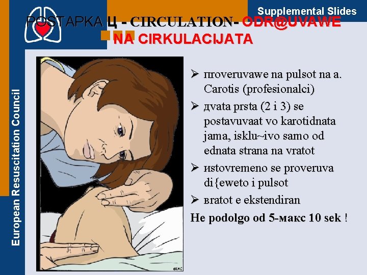 Supplemental Slides European Resuscitation Council POSTAPKA Ц - CIRCULATION- ODR@UVAWE NA CIRKULACIJATA Ø пroveruvawe