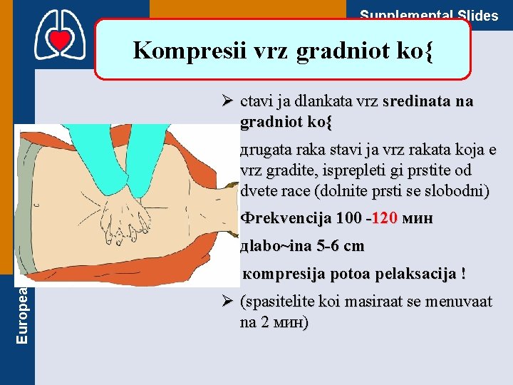 Supplemental Slides European Resuscitation Council Kompresii vrz gradniot ko{ Ø сtavi ja dlankata vrz