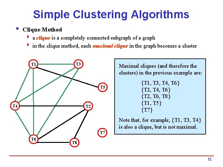 Simple Clustering Algorithms i Clique Method 4 a clique is a completely connected subgraph